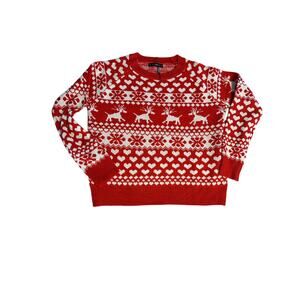 Zaful Women’s Sweater Size Small Ugly Xmas Party Red White reindeer hearts NWT